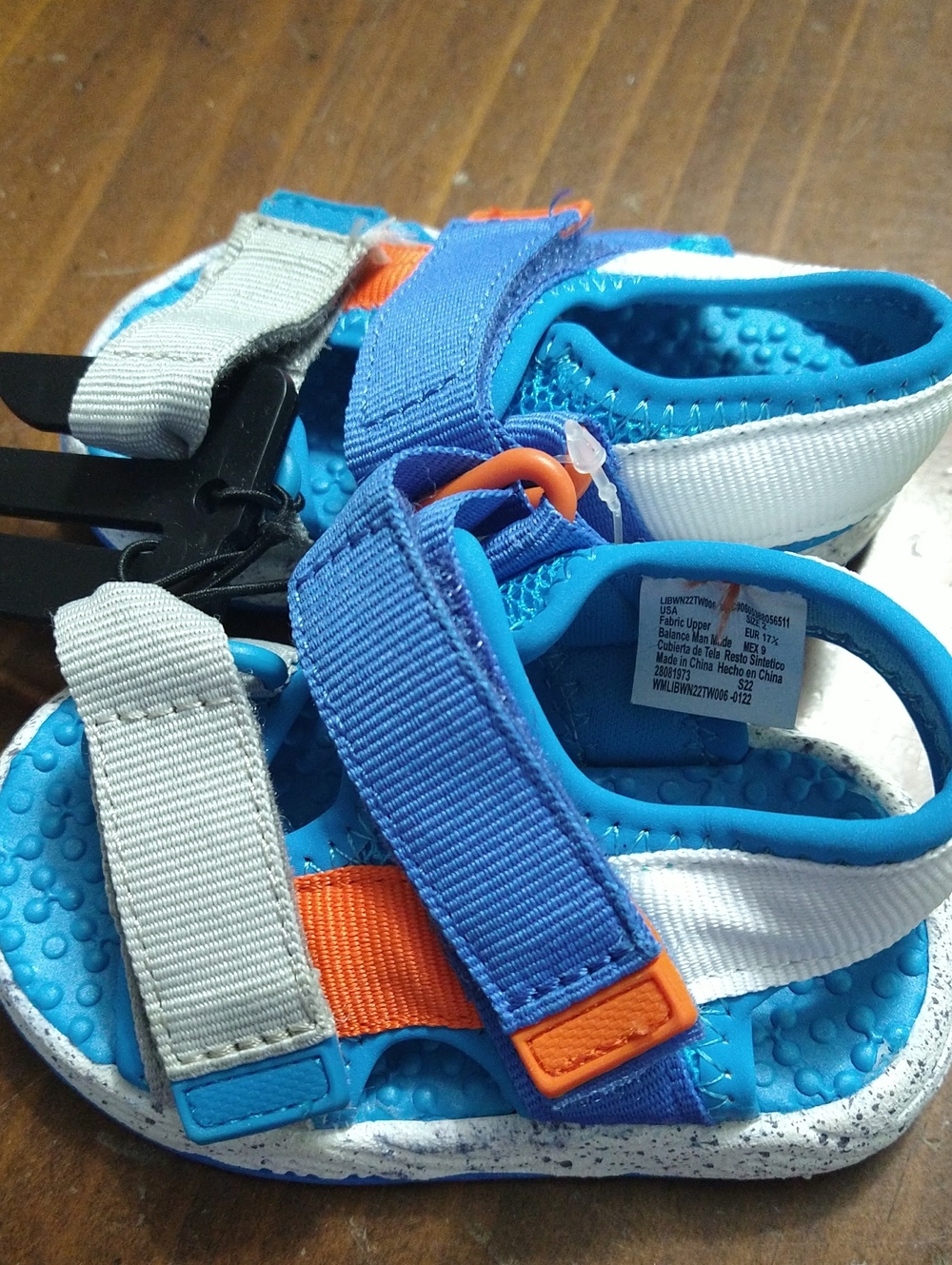 Wonder Nation Blue, White and Orange Kids Adjustable Sandals